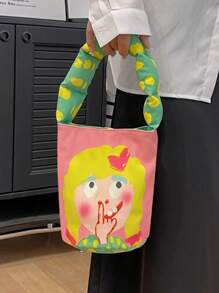Túi Tote Túi Đeo Vai Nhỏ Phổ Biến Châu Âu Túi Xách Nữ 2023 Túi Đeo Vai Mới Túi Xách Vải Nỉ Hoạt Hình Truyện Tranh Minh Họa Túi Xách Đa Năng Túi Xách Cho Người Nước Ngoài Nhỏ Túi Mua Sắm Sức Chứa Lớn Túi Xách - Màu Hồng baby - Xem 2