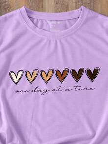 SHEIN LUNE Áo thun nữ Tim Slogan Giải trí - Màu Lilac Tím - Xem 4