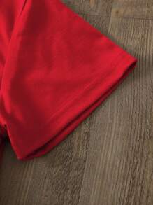 SHEIN LUNE Floral And Letter Graphic Tee - Red - View 5