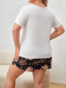 Plus Bear & Letter Graphic PJ Set - Multicolor - View 2