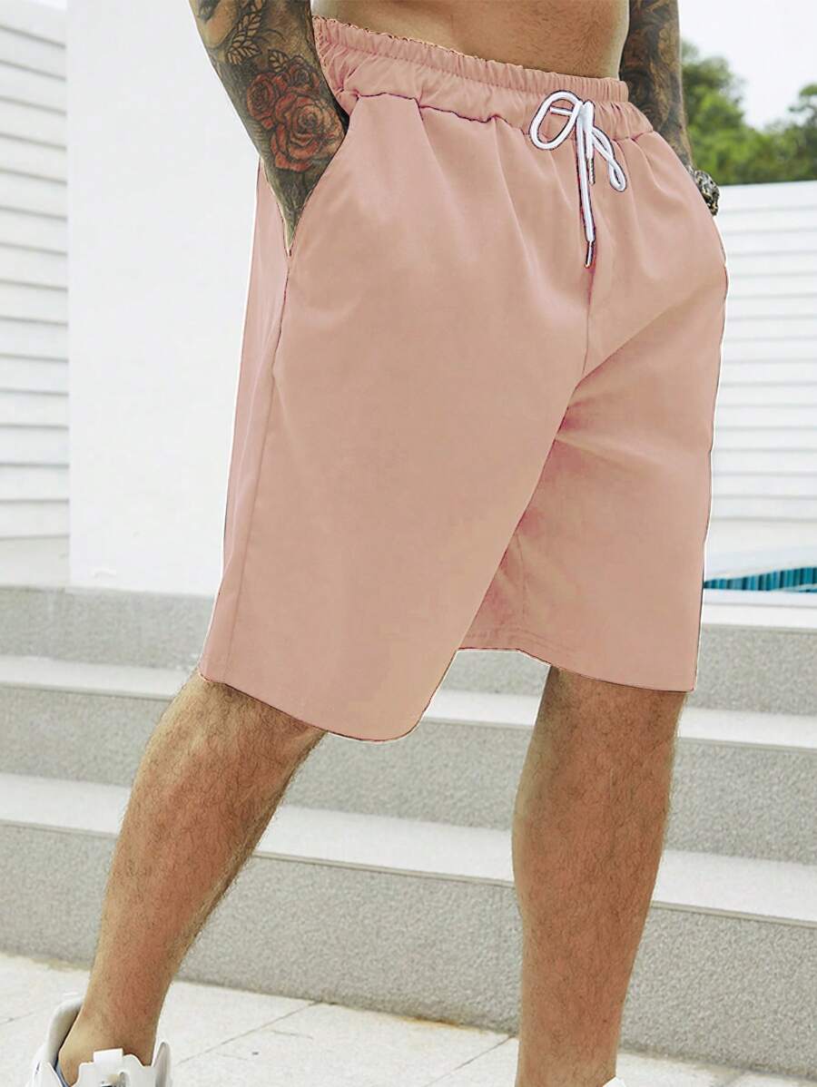 Manfinity Homme Quần Short Nam Dây kéo Túi màu trơn Giải trí - Màu Cam san hô - Xem 1