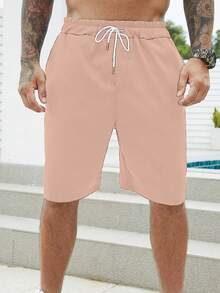 Manfinity Homme Quần Short Nam Dây kéo Túi màu trơn Giải trí - Màu Cam san hô - Xem 4