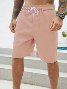 Manfinity Homme Quần Short Nam Dây kéo Túi màu trơn Giải trí - Màu Cam san hô - Xem 5