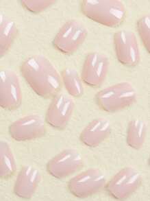 24入組短方形實心全套假指甲套裝，按壓式指甲，美甲用品增添浪漫情調 - 查看 3