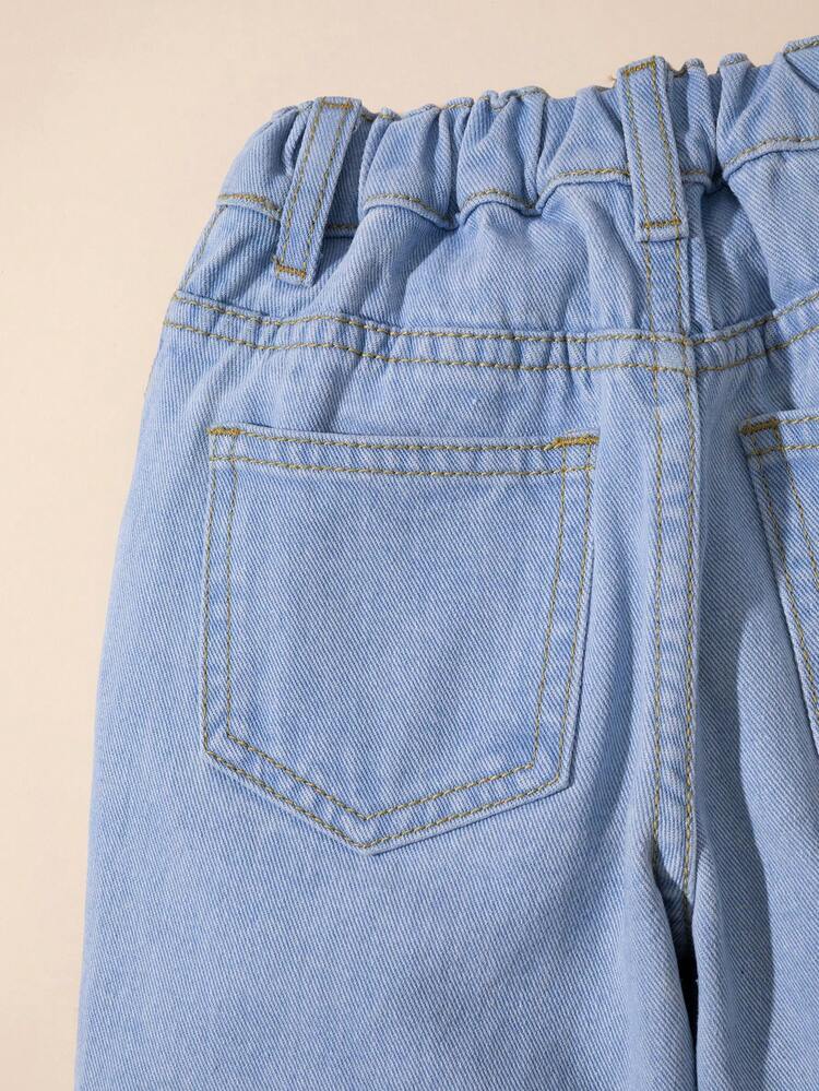 Young Girl Butterfly Print Straight Leg Jeans - Light Wash - View 5