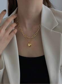1 件心形双层心形吊坠链项链情人节、妈妈、母亲、母亲节、礼物 - 金黃色 - 查看 4
