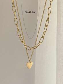 1 件心形双层心形吊坠链项链情人节、妈妈、母亲、母亲节、礼物 - 金黃色 - 查看 7
