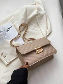 Mini Chevron Square Bag Flap Metal Decor Khaki - Khaki - View 4