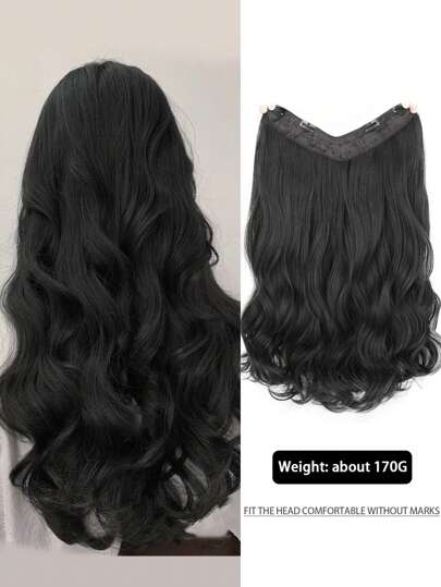 小波浪黑色24英寸長款V形合成纖維接髮