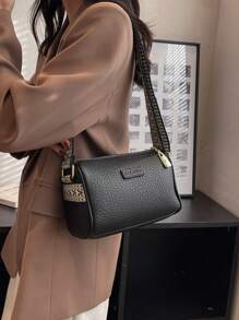 Letter Patch Decor Hobo Bag Zipper Black Dây đeo có thể điều chỉnh - màu đen - Xem 9