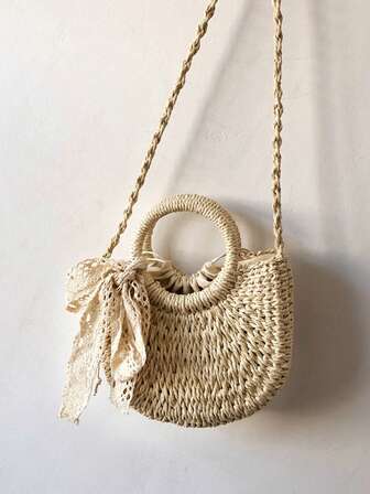 時尚沙灘手提包,採用編織稻草材料,附有女士手提袋配件