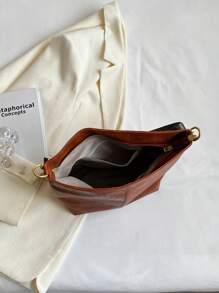 Minimalistisch Hobo Tasche Mittel Braun Vintage, Druckknopf, Vintage Muster, Quadrat, Schultertasche, Frauen Klappe, Drehverschluss, Kettentasche & Schal Dekor