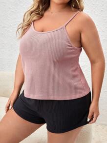 Topy do Spania Rozmiar Plus Prążkowana Dzianina Prosty