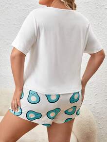Plus Cartoon & Letter Graphic Tee & Shorts PJ Set - Multicolor - View 2