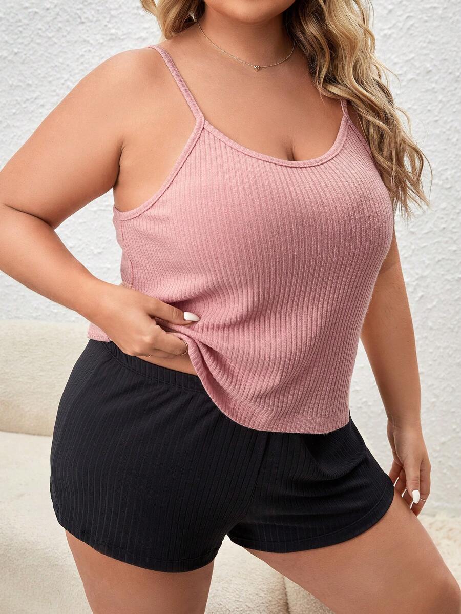 Topy do Spania Rozmiar Plus Prążkowana Dzianina Prosty