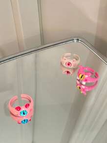 3入組卡通動物裝飾戒指 - 彩色 - 查看 3