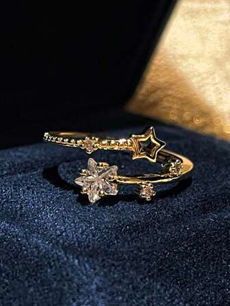 Rhinestone Star Decor Cuff Ring