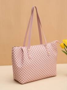 Túi tote đeo vai họa tiết hình học Tay cầm đôi - Hồng - Xem 2