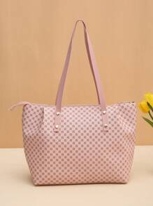 Túi tote đeo vai họa tiết hình học Tay cầm đôi - Hồng - Xem 3