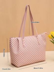 Túi tote đeo vai họa tiết hình học Tay cầm đôi - Hồng - Xem 6