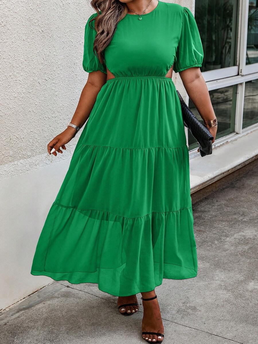 SHEIN Holidaya Plus Cut Out Waist Ruffle Hem Dress