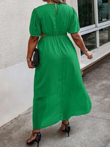 SHEIN Holidaya Plus Cut Out Waist Ruffle Hem Dress