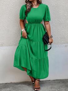 SHEIN Holidaya Plus Cut Out Waist Ruffle Hem Dress