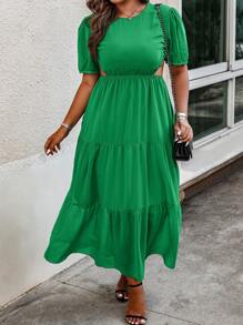SHEIN Holidaya Plus Cut Out Waist Ruffle Hem Dress