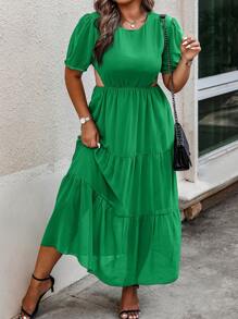 SHEIN Holidaya Plus Cut Out Waist Ruffle Hem Dress