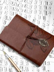 1pc Solid Color Leaf Charm Loose-leaf Notebook, Vintage Binder Loose Leaf Journal For School Student, Office