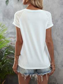 SHEIN LUNE Contrast Eyelet Embroidery Raglan Sleeve Tee - White - View 2