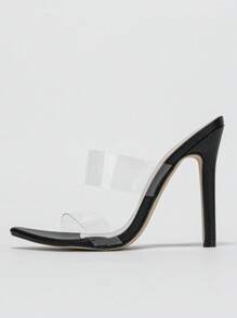 Jin Bei Qi Spring/Summer Women's Glass Strap Pointed Toe Stiletto High Heel Sandals, Minimalist Casual Solid Color Fashion Party Dress Transparent White High Heels - Black - View 5
