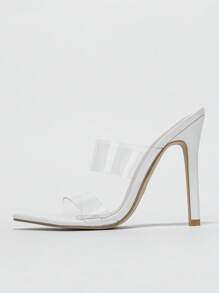 Xăng-đan cao gót quai trong suốt dành cho nữ, Xăng-đan PVC mule thời trang cho mùa hè - trắng - Xem 5