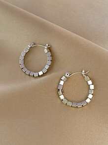 極簡風格串珠圓耳環 - 復古銀色 - 查看 1