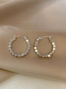 極簡風格串珠圓耳環 - 復古銀色 - 查看 2