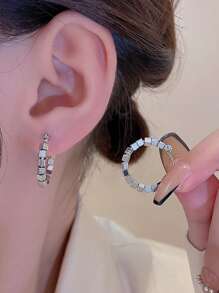 極簡風格串珠圓耳環 - 復古銀色 - 查看 6