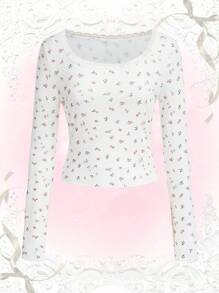 ROMWE Kawaii Ditsy Floral Print Tee - White - View 1