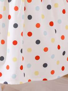 SHEIN 小女童波點圖案前蝴蝶結泡泡袖洋裝附帽子 - 彩色 - 查看 4