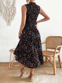 SHEIN LUNE Floral Print Ruffle Hem Dress - Black - View 2