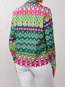 SHEIN Privé Camisa con estampado con botón delantero - Multicolor - Ver 2