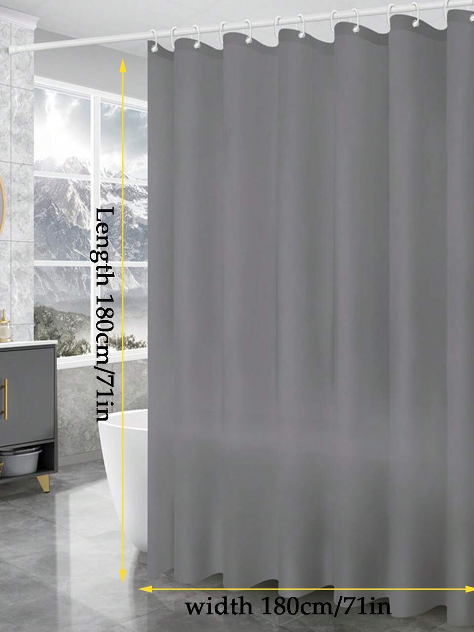 AWEALT 1pc Plain Gray Shower Curtain Liner, Solid Color Bathroom Decor, Privacy, Metal Grommets, With Hooks