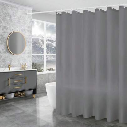 AWEALT 1pc Plain Gray Shower Curtain Liner, Solid Color Bathroom Decor, Privacy, Metal Grommets, With Hooks