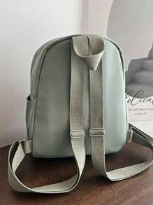 兒童字母圖案熊和可調節帶裝飾拉鍊經典背包 - 綠色 - 查看 3