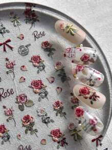 1片花與字母圖形指甲藝術貼紙，指甲貼紙DIY