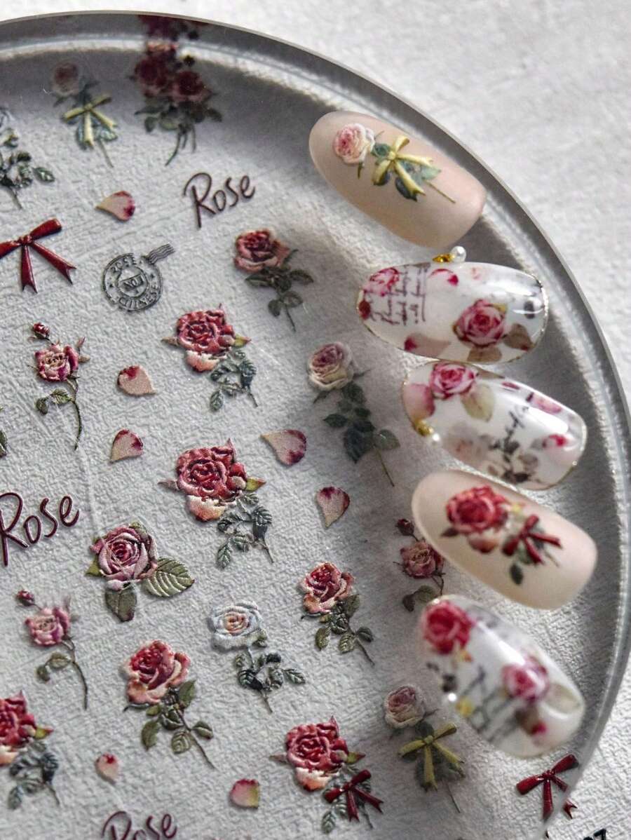 1片花與字母圖形指甲藝術貼紙，指甲貼紙DIY