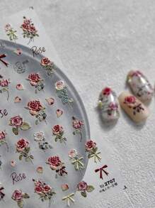 1片花與字母圖形指甲藝術貼紙，指甲貼紙DIY