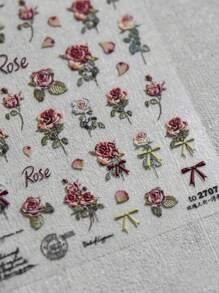 1片花與字母圖形指甲藝術貼紙，指甲貼紙DIY