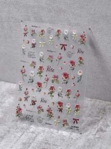 1片花與字母圖形指甲藝術貼紙，指甲貼紙DIY