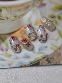 1片花與字母圖形指甲藝術貼紙，指甲貼紙DIY