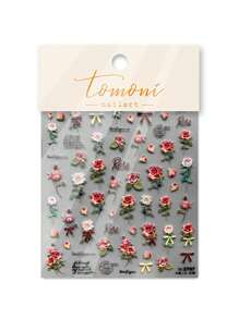 1片花與字母圖形指甲藝術貼紙，指甲貼紙DIY